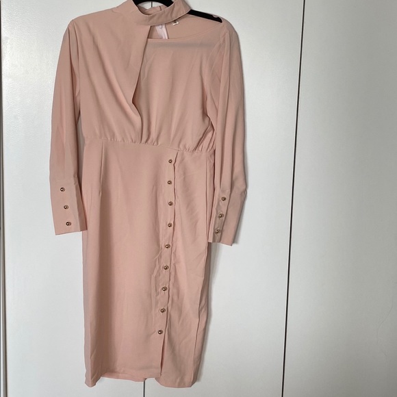 Pink Midi Dress with gold button detail - Picture 1 of 4